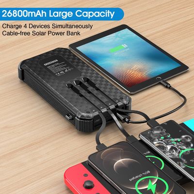 Wasserdichtes tragbares Sonnenenergie Bank-Ladegerät 26800mAh der Energie-IPX5 mit 3 eingebauten Kabeln