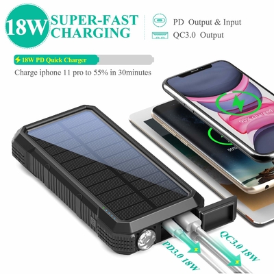 Tragbares drahtloses Sonnenenergie Energie-Bank-Ladegerät 18W QC3.0 mit 4 Ertrag
