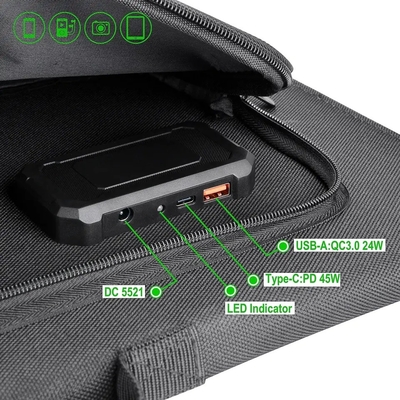 Schwarzer flexibler tragbarer faltbarer Sonnenkollektor 100w für das Laptop-Ladegerät/Kampieren im Freien