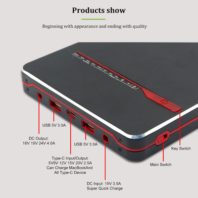 Tragbare Notizbuch-Art-c Notstromversorgung durch Batterien PD 65W 100W der Laptop-Energie-Bank-40000mah 24V